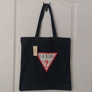 NEW GUESS U.S.A. Denim Washed Square Tote Bag Vintage Style
